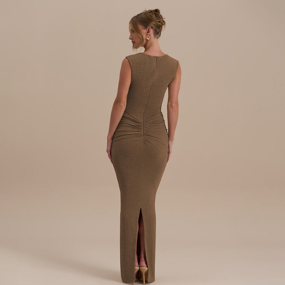 Damen Maxikleid mit elegantem Raffungsdesign und taillierter Silhouette EB