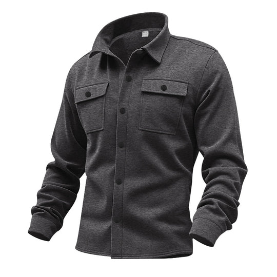 Herren nan robuste Wollfleece-Überhemdjacke mit aufgesetzten Brusttaschen und Druckknopfleiste EB