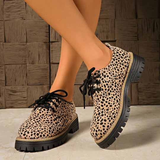 Damen Mode Schnürschuhe mit trendigem Animal-Print und rutschfester Sohle EB