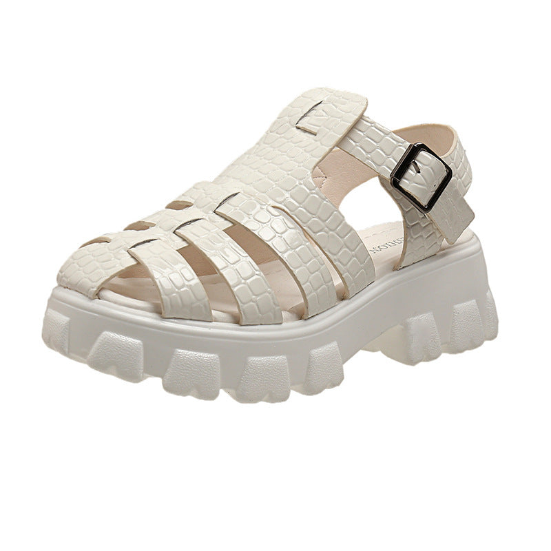 Damen Plateau-Sandalen mit trendigem Riemendesign und stabiler Gummisohle EB