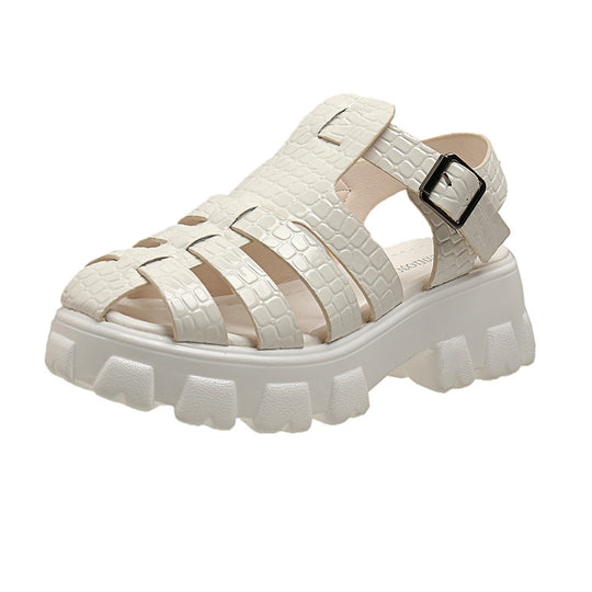 Damen Plateau-Sandalen mit trendigem Riemendesign und stabiler Gummisohle EB