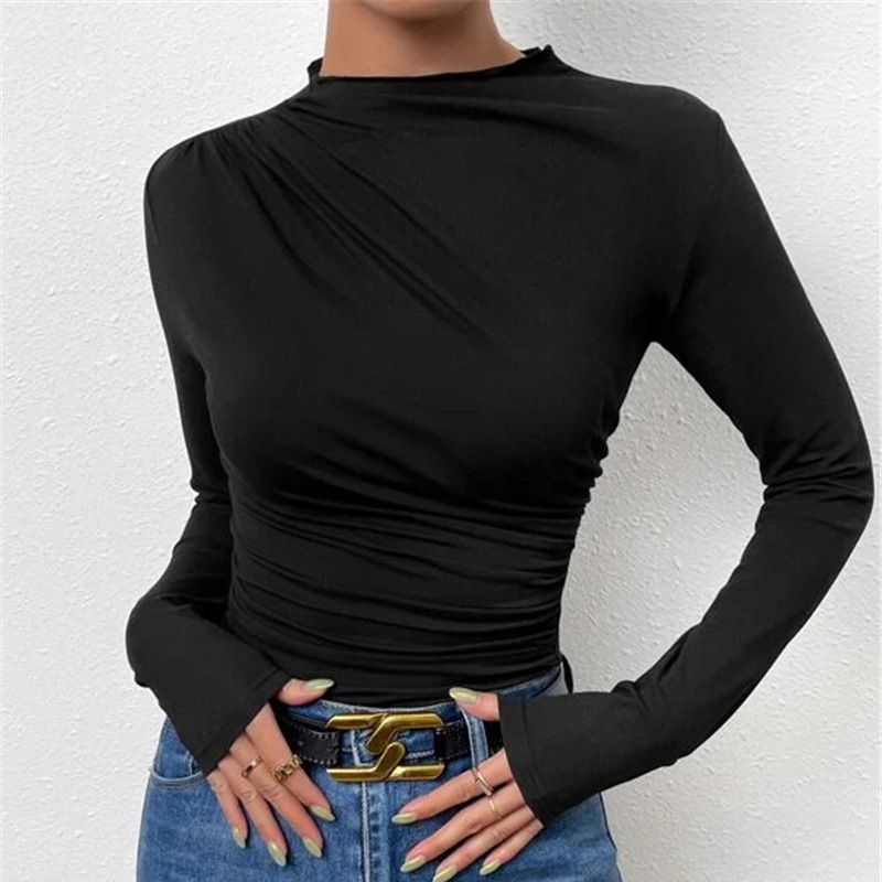 Damen nan tailliertes Langarmshirt mit seitlicher Raffung und weiter Schulterpartie EB