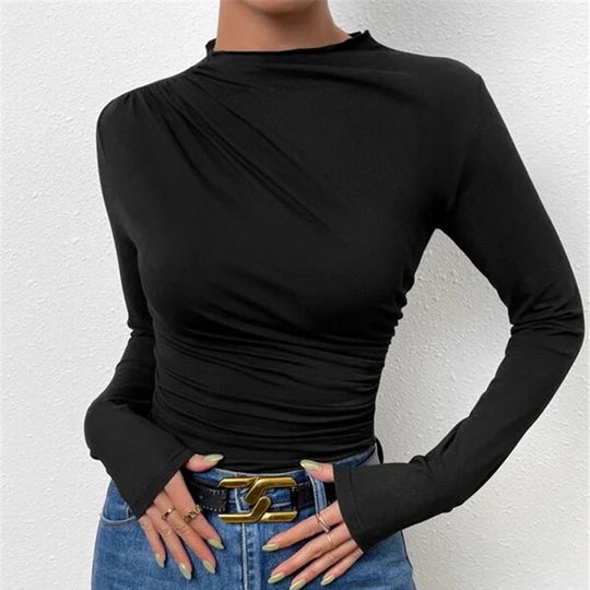 Damen nan tailliertes Langarmshirt mit seitlicher Raffung und weiter Schulterpartie EB