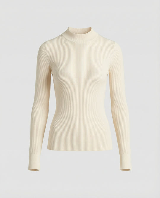 Damen Strickpullover Slim-Fit Stehkragen Langarm Shirt Fleece-Futter