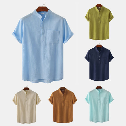Herren Kurzarmhemd im legeren Henley-Stil mit Brusttasche EB