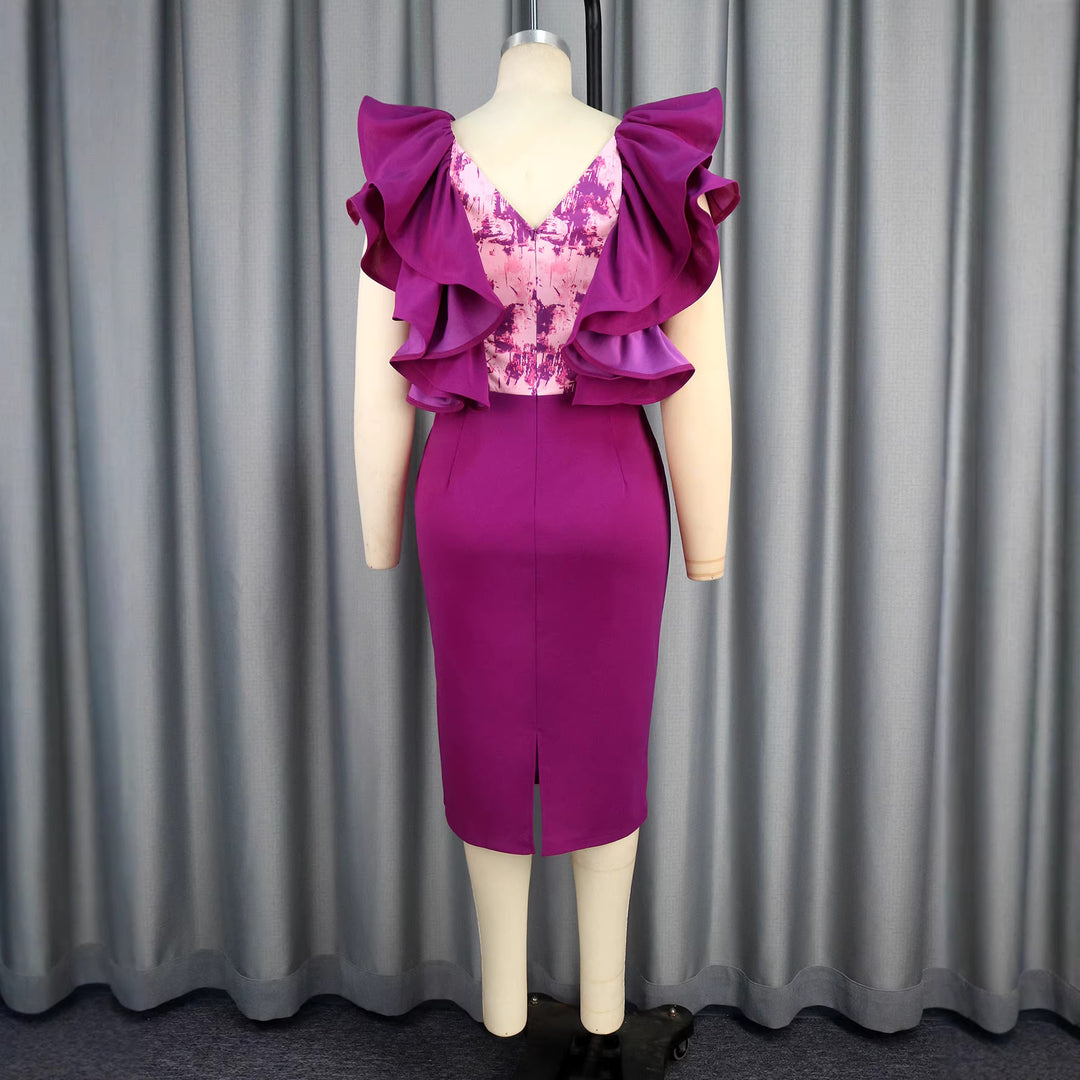 Damen Elegantes Kleid mit voluminösen Rüschen und figurbetonter Silhouette EB