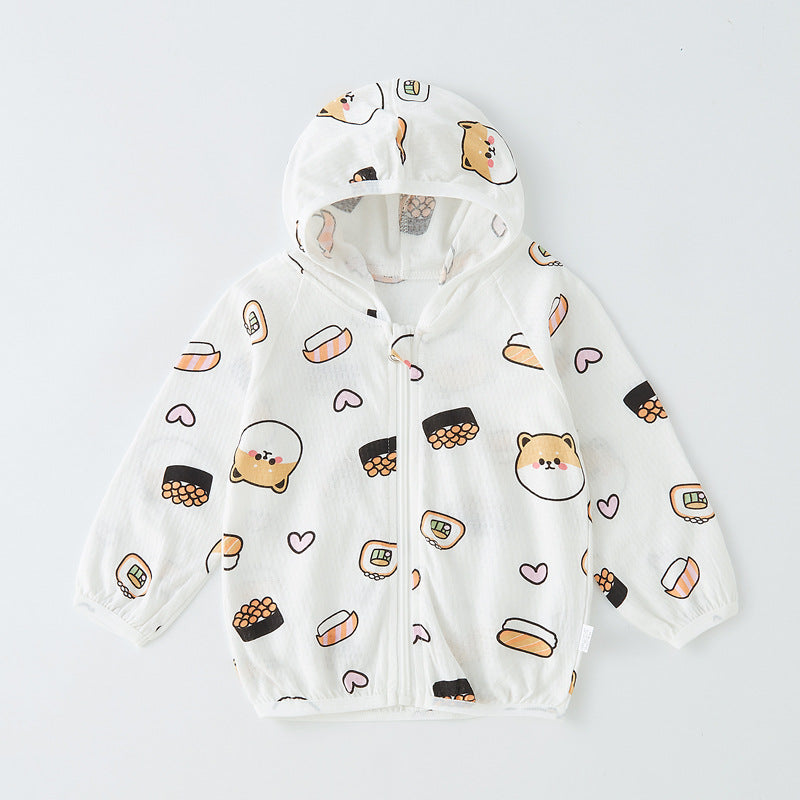 Unisex nan leichte atmungsaktive Kapuzen-Zip-Jacke aus Musselin für Babys mit Hasenmotiv EB