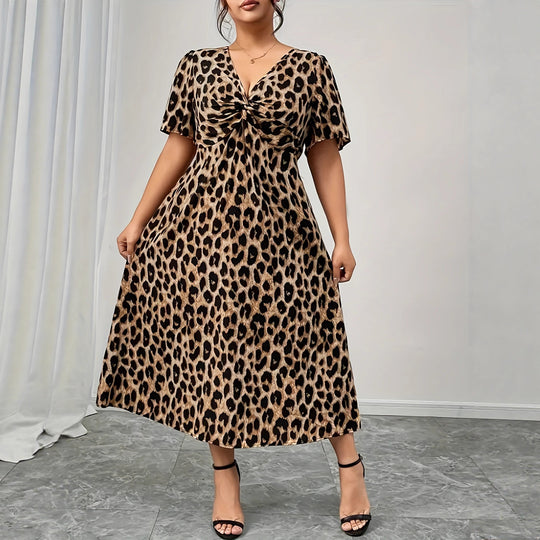 Damen Maxikleid mit raffiniertem Knotendesign und modernem Tiermuster EB