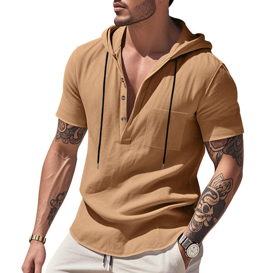 Herren Kurzarm-Henley-Shirt mit praktischer Kapuze und modischen Akzenten EB
