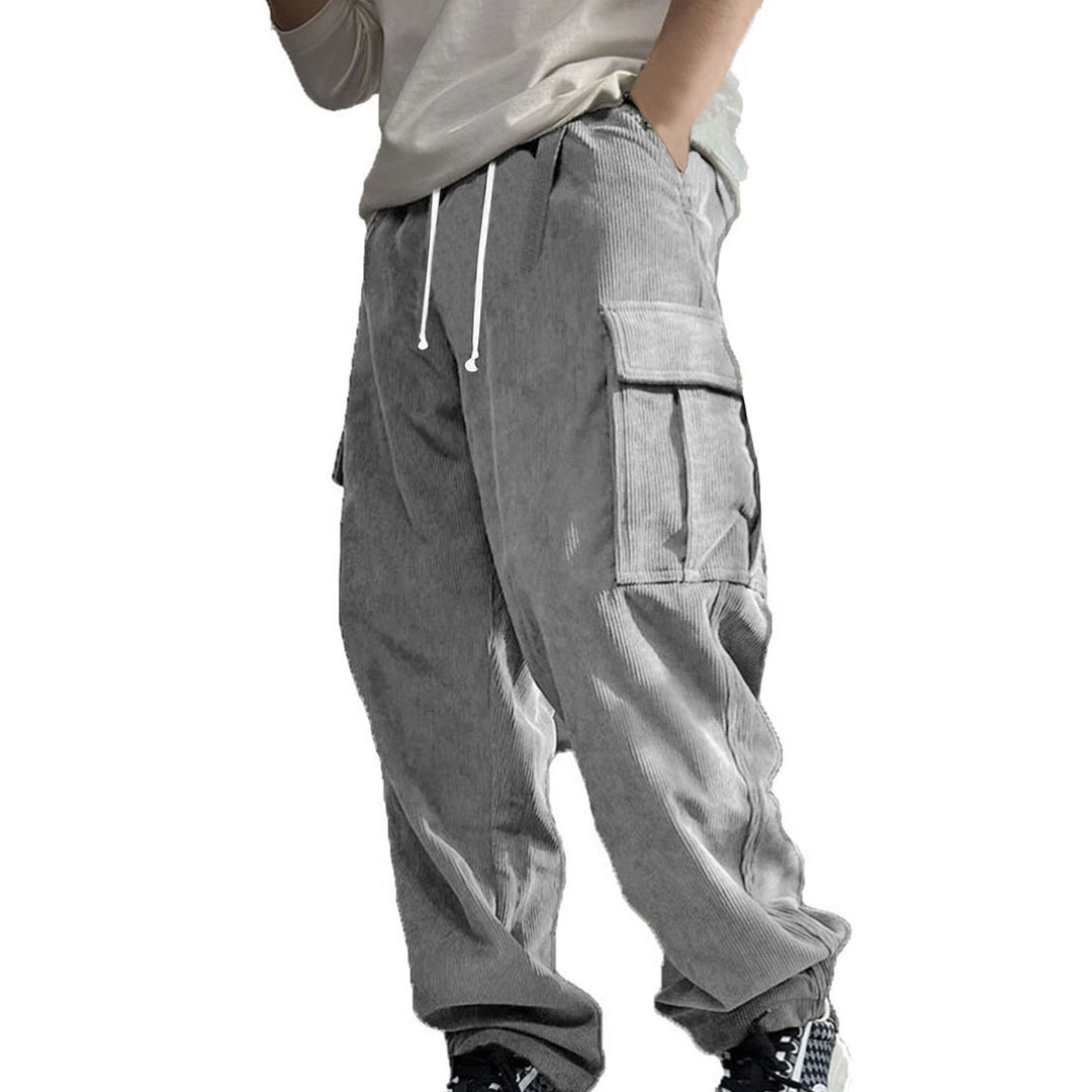 Herren Weite Cord-Cargo-Hose mit Tunnelzug, Elastikbund & Multifunktionstaschen EB