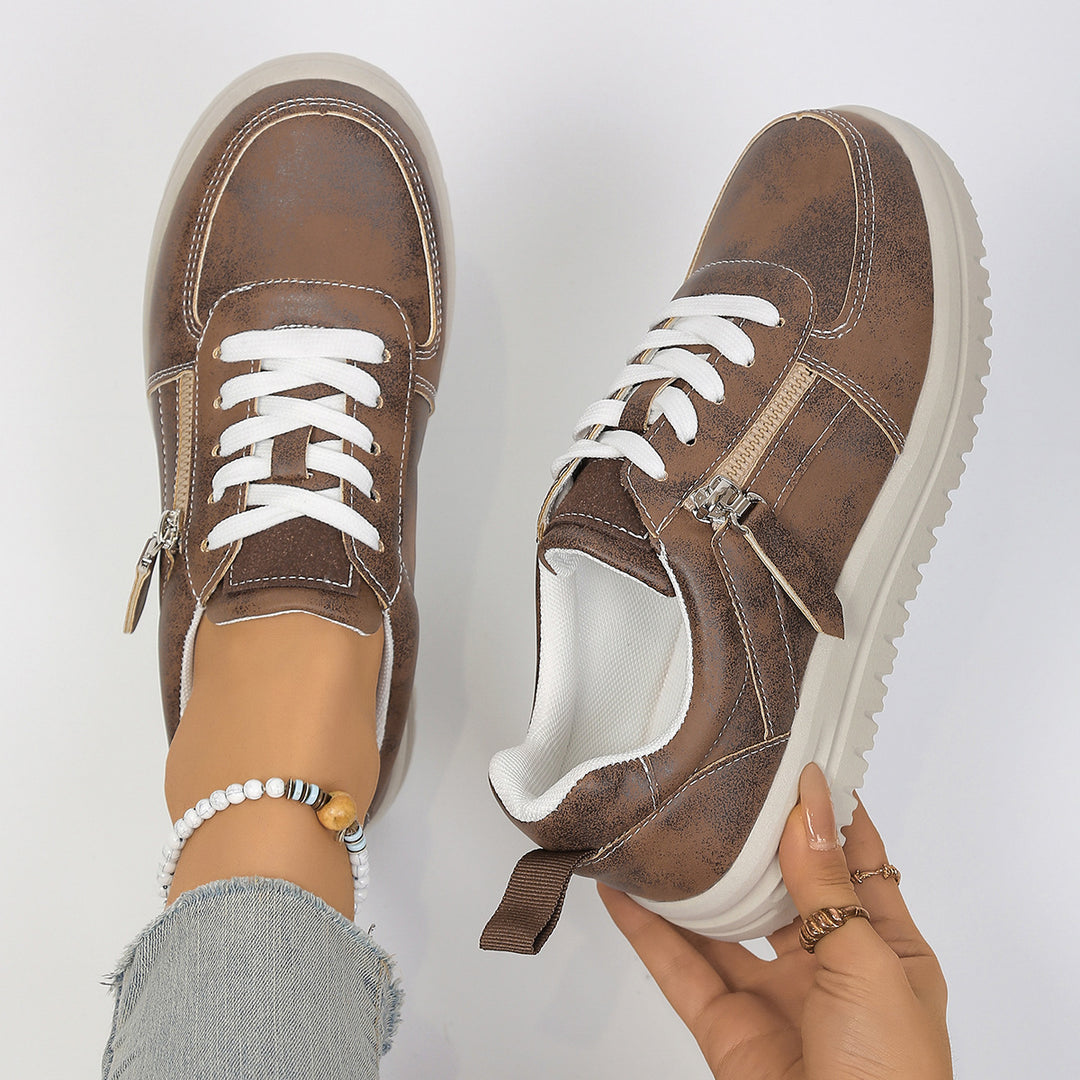 Damen modische Plateau-Sneaker mit seitlichem Reißverschluss, gepolstertem Memory-Fußbett und rutschfester Profilsohle EB