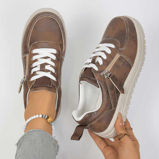 Damen modische Plateau-Sneaker mit seitlichem Reißverschluss, gepolstertem Memory-Fußbett und rutschfester Profilsohle EB