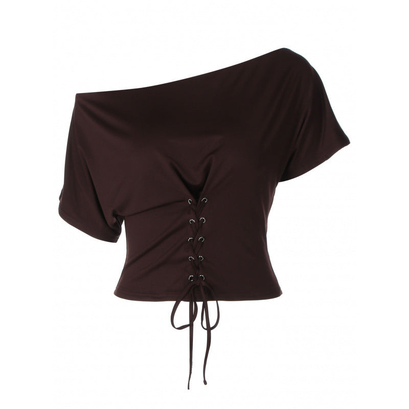 Damen asymmetrisches Oberteil mit raffiniertem Schnürdesign EB