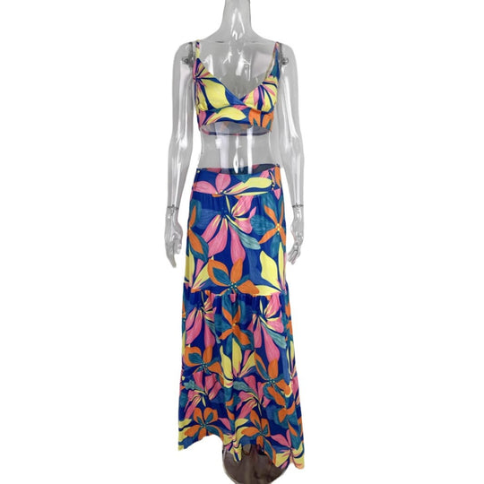 Damen Maxikleid mit floralem Design und verziertem V-Ausschnitt EB