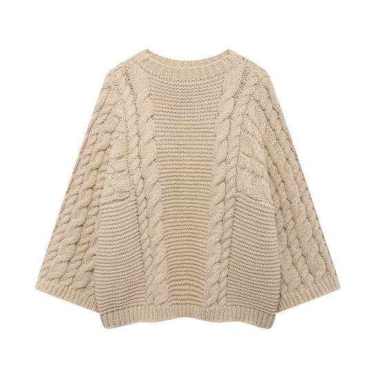 Damen Strickpullover im lässigen Oversize-Schnitt mit aufwendigem Zopfmuster EB