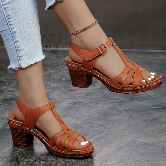Damen Sandalette mit Cut-Out-Riemen, gepolstertem Komfortfußbett und mittelhohem Blockabsatz EB