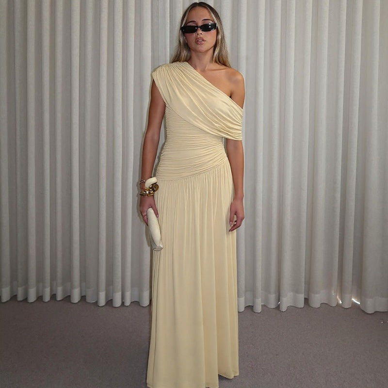 Damen Elegantes asymmetrisches Maxikleid mit Raffungen EB