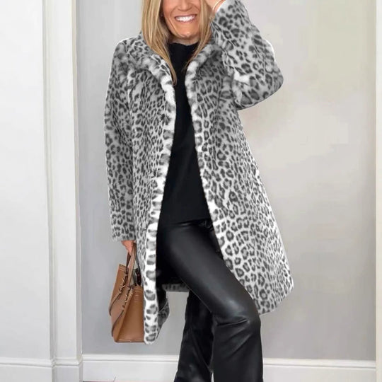 Damen Luxuriöser Teddy-Mantel mit Leopardenmuster und weichem Fleece EB