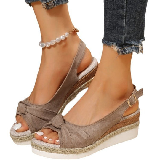 Damen Wedge-Sandaletten mit eleganter Schleifenapplikation und rutschfester Sohle EB