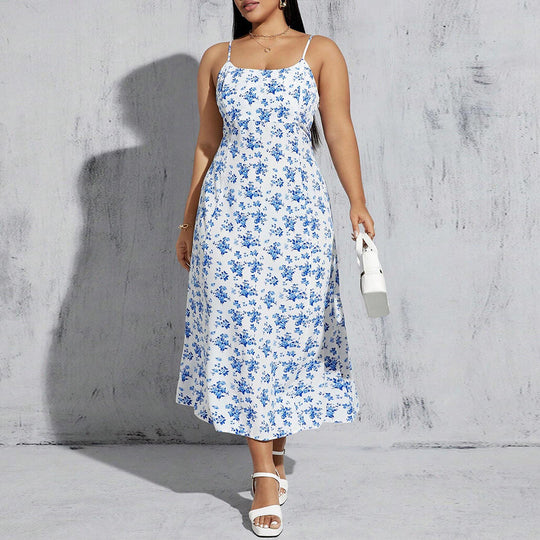 Damen florales Sommerkleid mit schmalen Trägern und leichtem Stoff EB