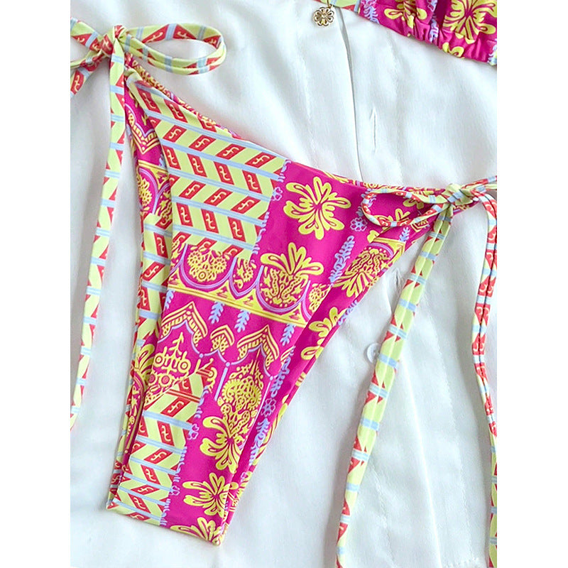 Damen Triangel-Bikini mit verstellbaren Bindebändern und raffinierten Mustern EB