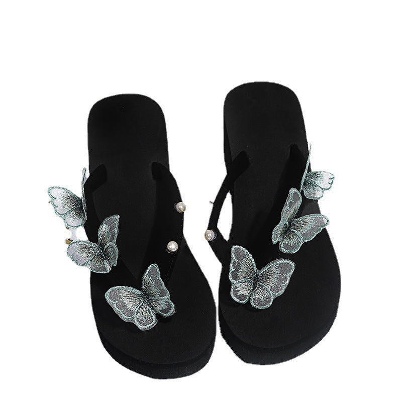 Damen Zehentrenner-Sandalen mit dekorativen Schmetterlingsapplikationen und rutschfester Sohle EB