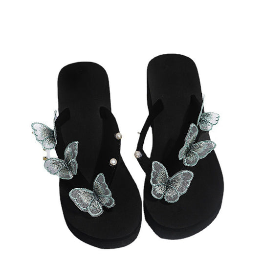Damen Zehentrenner-Sandalen mit dekorativen Schmetterlingsapplikationen und rutschfester Sohle EB