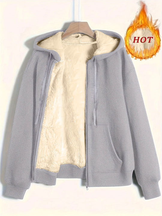 Damen kuschelige Fleecejacke mit Reißverschluss und Kapuze EB