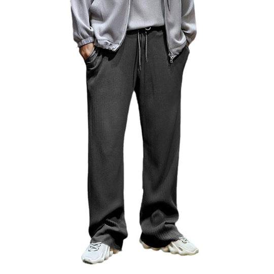 Herren Lässige gerippte Relaxhose mit weitem Bein, Tunnelzug & Eingrifftaschen EB