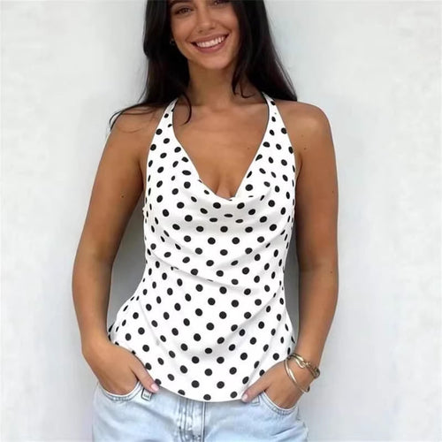 Damen elegantes Top mit lässigem V-Ausschnitt und Punkte-Muster EB