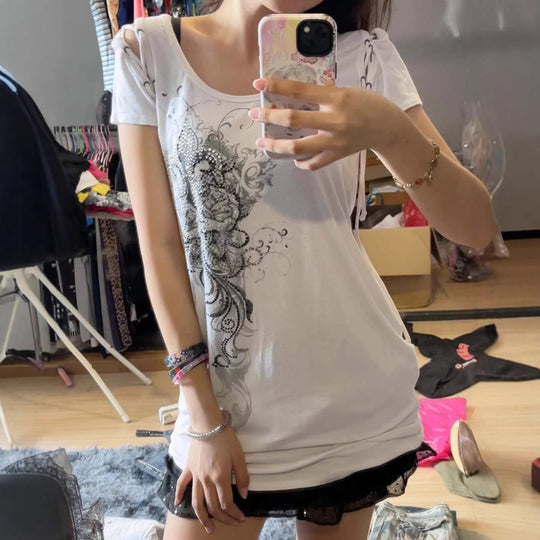 Damen Elegantes T-Shirt mit dekorativen Schnürdetails EB