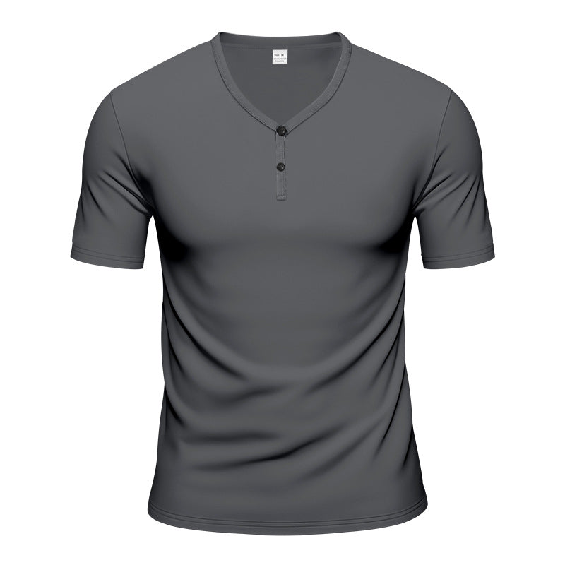 Herren Kurzarm Henley-T-Shirt mit atmungsaktiver Struktur EB