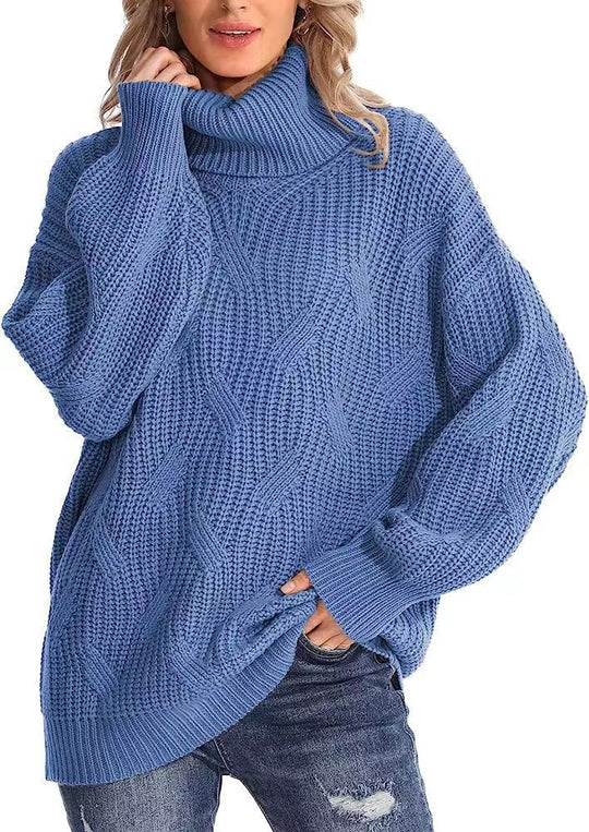 Damen Weicher Strickpullover mit hohem Kragen und Kabelmuster EB