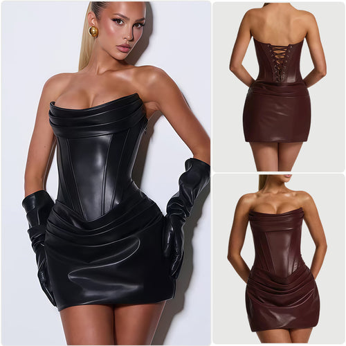 Damen Figurbetontes Minikleid mit elegantem Korsett-Oberteil und drapiertem Rock EB