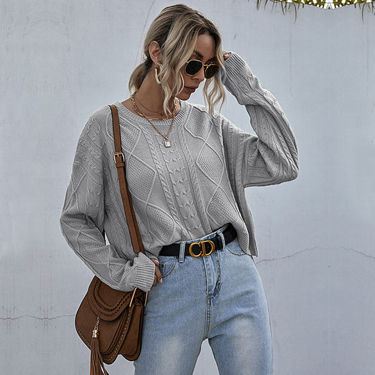 Damen lässiger Strickpullover mit exklusivem Zopfdesign EB