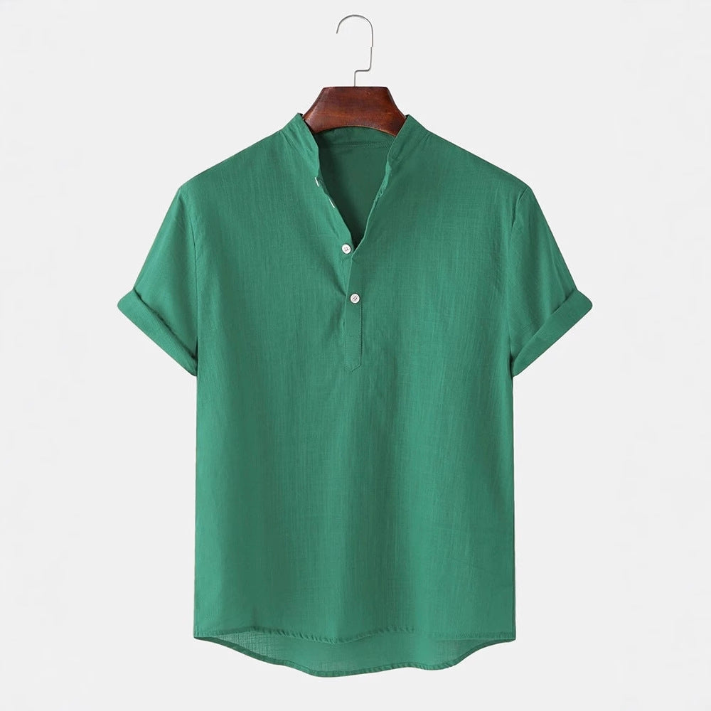 Herren Kurzarmhemd mit innovativem Henley-Ausschnitt und fließendem Material EB