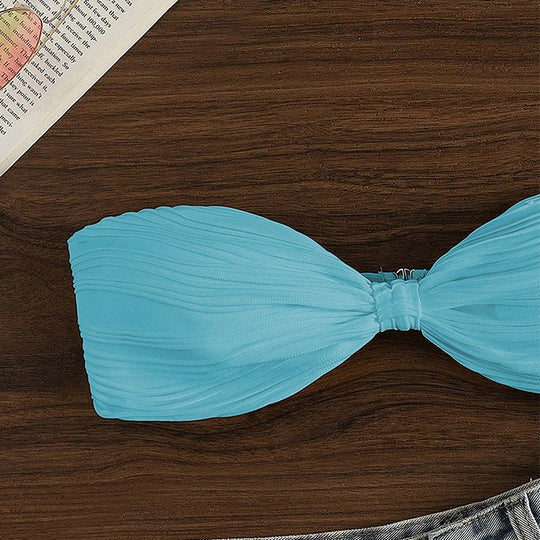 Damen Bandeau-Bikini-Oberteil mit Plissee-Design EB