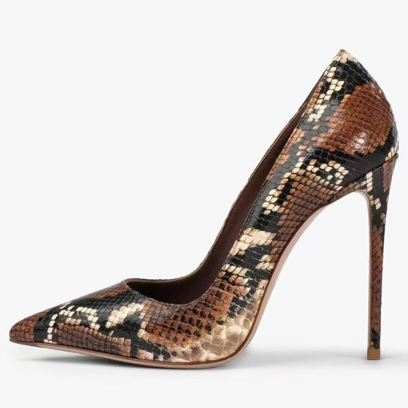 Femme Spitz-Zehen High-Heeled Python-Print Pumps EB