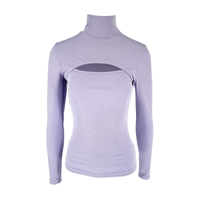 Damen Trendy Langarmoberteil mit Stehkragen und Cut-Out-Details EB