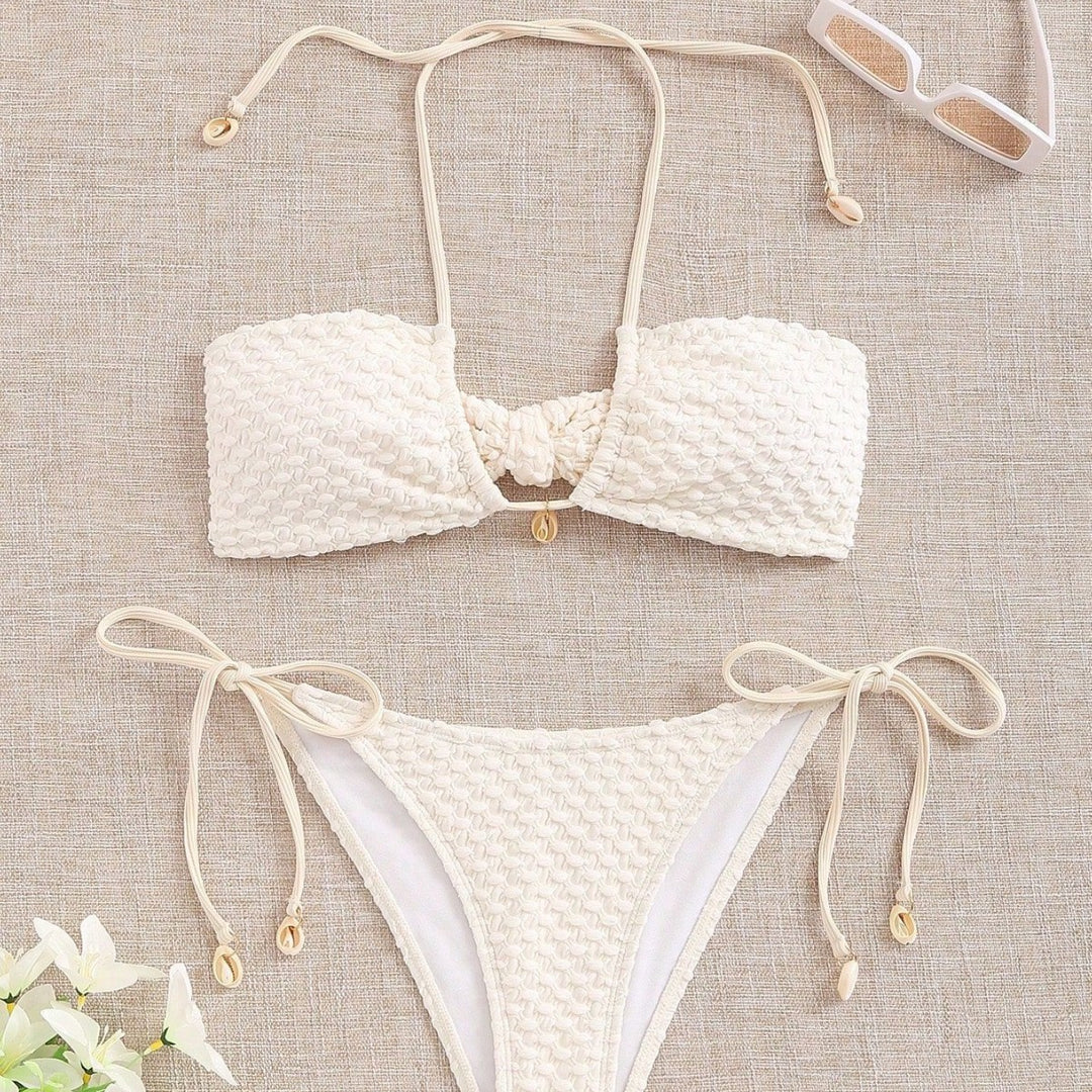 Damen Bandeau-Bikini mit elastischen Bindebändern EB