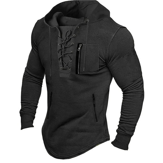 Herren Sportlicher Kapuzenpullover mit ausgefallenem Schnürverschluss EB