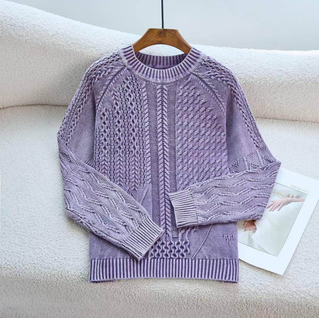 Damen Grob gestrickter Pullover mit Zopfmuster und lässigem Schnitt EB