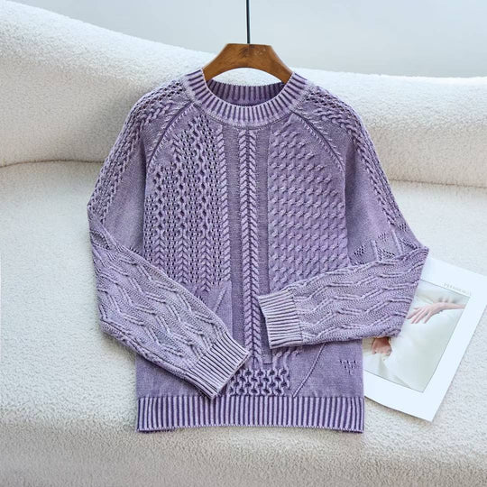 Damen Grob gestrickter Pullover mit Zopfmuster und lässigem Schnitt EB