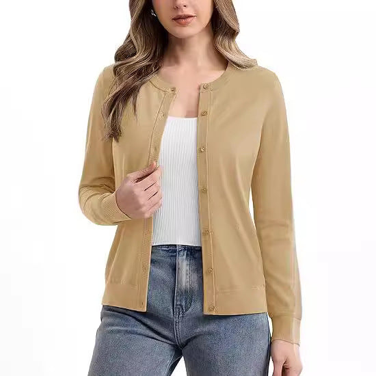 Damen lässiger Langarm-Cardigan mit Knopfverschluss EB