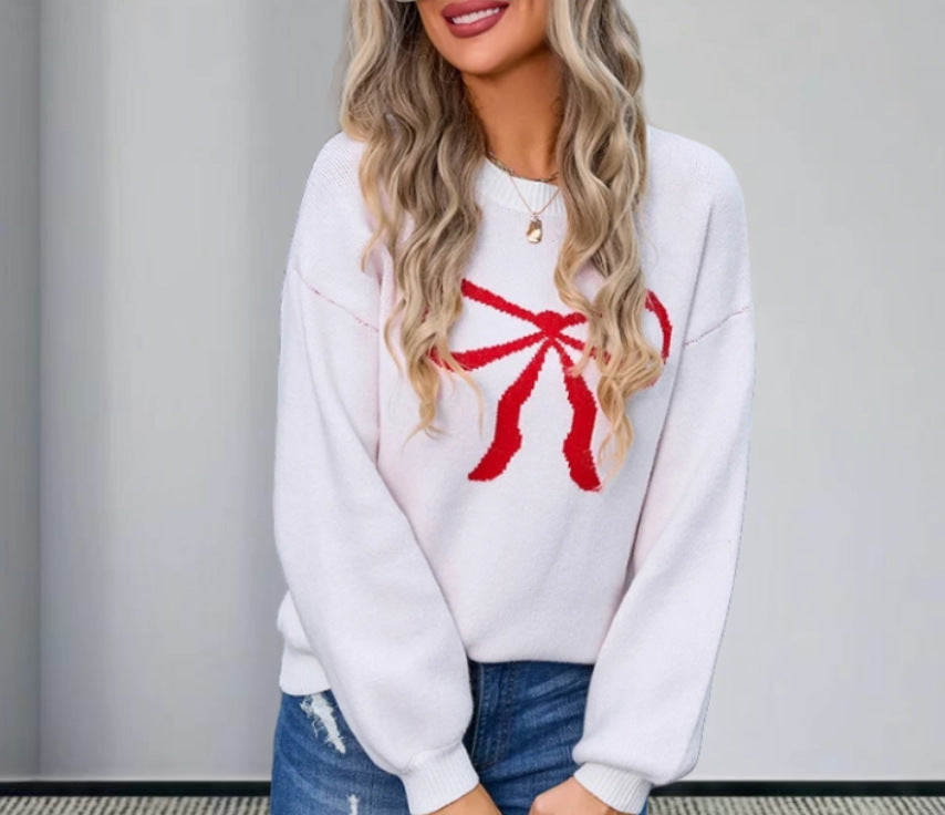 Damen Strickpullover mit charmantem Schleifenmotiv und modischen Details EB