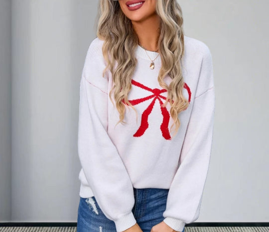 Damen Strickpullover mit charmantem Schleifenmotiv und modischen Details EB
