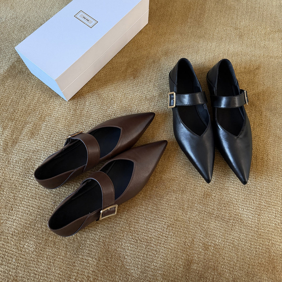 Damen Elegante Slingback-Ballerinas aus hochwertigem Leder mit modischem Riemchen EB
