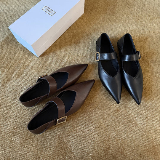 Damen Elegante Slingback-Ballerinas aus hochwertigem Leder mit modischem Riemchen EB