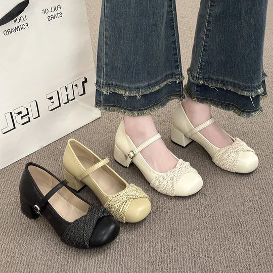 Damen Ballerinas mit elegantem Riemen und raffiniertem Strickdetail EB