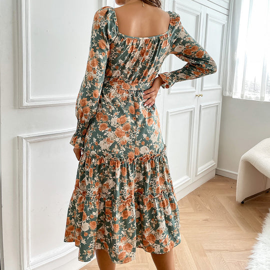 Damen Maxikleid mit elegantem floralen Design und taillierbarem Gürtel EB
